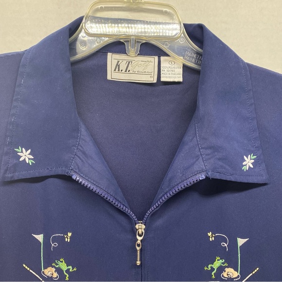 K T Golf Kenneth Tool Long Sleeve Large Jacket Embroidered Blue w/Frogs playing - Picture 3 of 13
